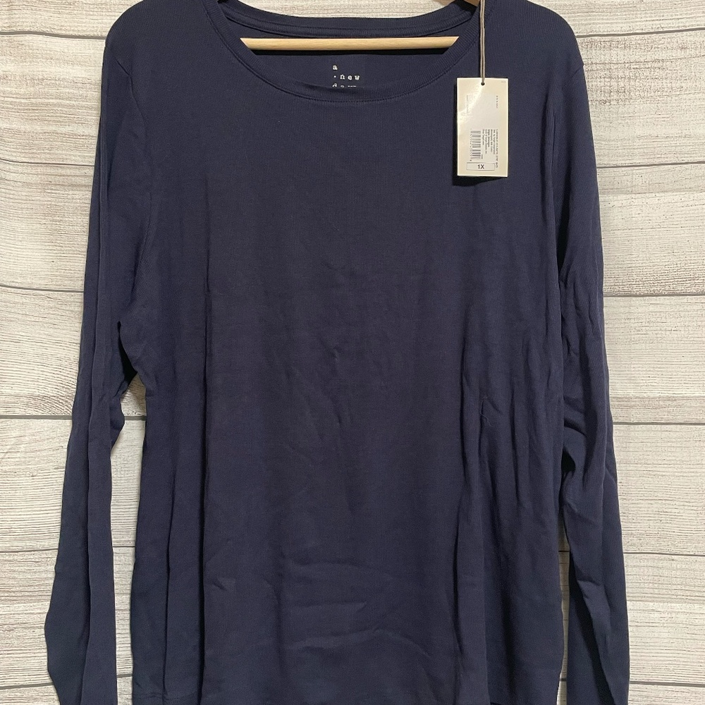 A New Day Ribbed Long Sleeve Stretch Tee NEW with Tags